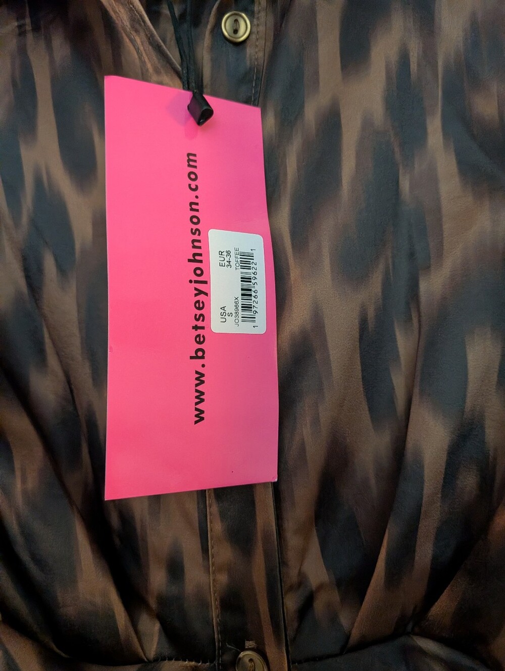 NWT* Betsey Johnson Ruched Button-Down Animal Print Hi Lo Belted Gown Size Small - Picture 3 of 16